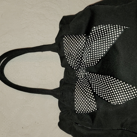 3/$25 Talbots purse, hand bag, black canvas big polka dot bow on front - Picture 5 of 10